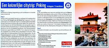 Promoties Een keizerlijke citytrip: peking - Huismerk Connections - Geldig van 10/05/2011 tot 31/12/2011 bij Connections