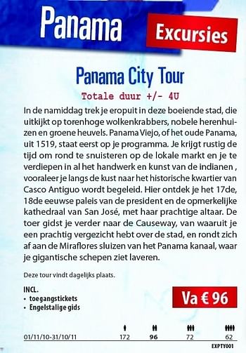 Promoties Panama city tour - Huismerk Connections - Geldig van 10/05/2011 tot 31/10/2011 bij Connections