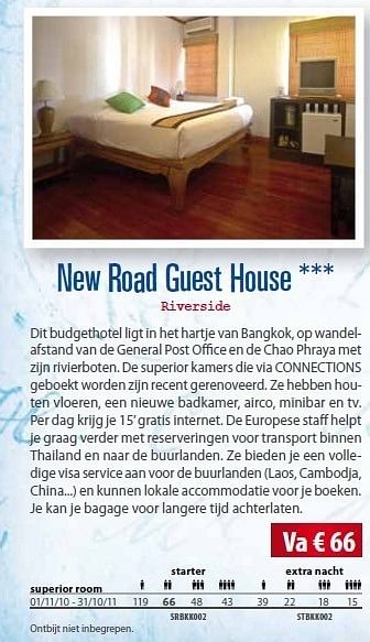 Promoties New road guest house - Huismerk Connections - Geldig van 10/05/2011 tot 31/10/2011 bij Connections