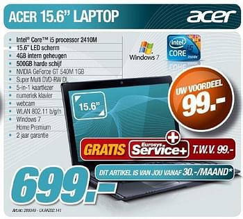 Promoties Laptop - Acer - Geldig van 12/05/2011 tot 21/06/2011 bij Auva