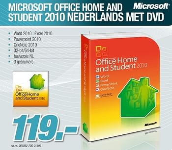 Promoties Office home and student 2010 nederlands met dvd - Microsoft - Geldig van 18/05/2011 tot 21/06/2011 bij PC Center