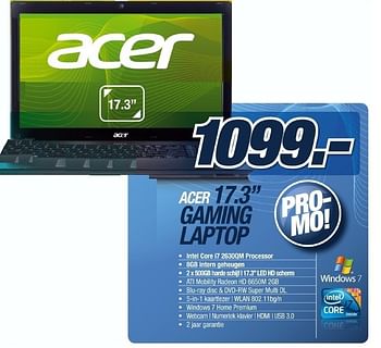 Promoties Gaming laptop - Acer - Geldig van 18/05/2011 tot 21/06/2011 bij VCD