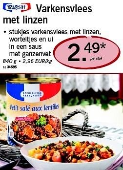 Promoties Varkensvlees met linzen - Huismerk - Lidl - Geldig van 19/05/2011 tot 21/05/2011 bij Lidl