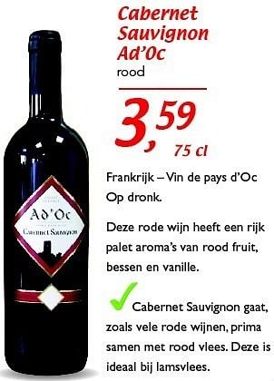 Promoties Cabernet sauvignon - ad`oc - Rode wijnen - Geldig van 26/05/2011 tot 04/06/2011 bij Supra