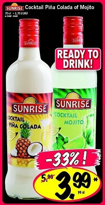 Promotions Cocktail piña colada of mojito - Sunrise - Valide de 06/06/2011 à 11/06/2011 chez Lidl