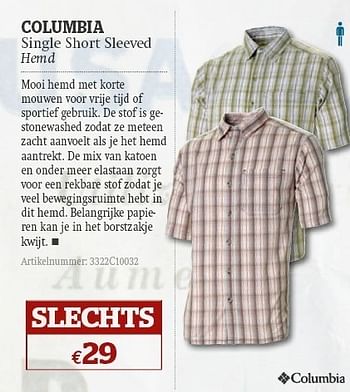 Promoties Single short sleeved hemd - Columbia - Geldig van 08/06/2011 tot 03/07/2011 bij A.S.Adventure