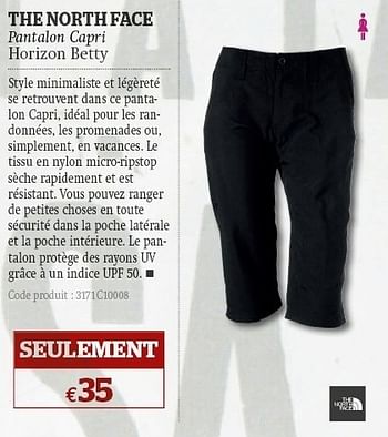Promoties Pantalon capri horizon betty - The North Face - Geldig van 08/06/2011 tot 03/07/2011 bij A.S.Adventure