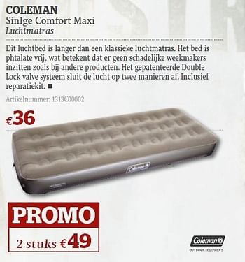 Promoties Sinlge comfort maxi luchtmatras - Coleman - Geldig van 08/06/2011 tot 03/07/2011 bij A.S.Adventure