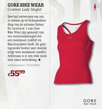 Promoties Bike wear contest lady singlet - GORE - Geldig van 08/06/2011 tot 03/07/2011 bij A.S.Adventure
