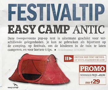 Promoties Antic tent - Easy Camp - Geldig van 08/06/2011 tot 03/07/2011 bij A.S.Adventure