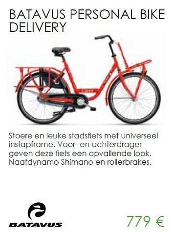 Promotions Personal bike delivery - Batavus - Valide de 08/06/2011 à 30/09/2011 chez Fiets