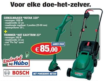 Promoties Cirkelmaaier+trimmer - Bosch - Geldig van 29/06/2011 tot 17/07/2011 bij Hubo