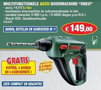 Promoties Multifunctionele accu boormachine uneo - Bosch - Geldig van 29/06/2011 tot 17/07/2011 bij Hubo