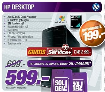Promotions Desktop - HP - Valide de 01/07/2011 à 02/08/2011 chez Auva