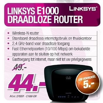 Promoties Draadloze router - Linksys - Geldig van 01/07/2011 tot 02/08/2011 bij Auva