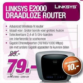 Promotions Draadloze router - Linksys - Valide de 01/07/2011 à 02/08/2011 chez Auva