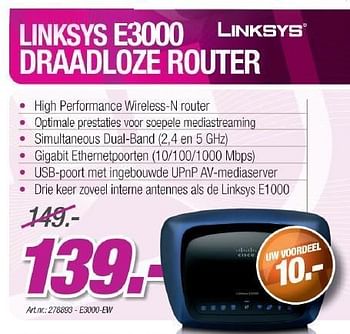 Promotions Draadloze router - Linksys - Valide de 01/07/2011 à 02/08/2011 chez Auva