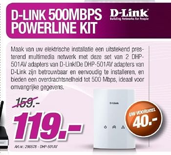 Promoties Powerline kit 500mbps - D-Link - Geldig van 01/07/2011 tot 02/08/2011 bij Auva