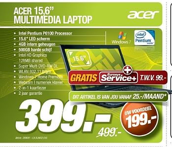 Promotions Multimedia laptop - Acer - Valide de 01/07/2011 à 02/08/2011 chez Auva
