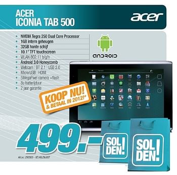 Promoties Iconia tab 500 - Acer - Geldig van 01/07/2011 tot 01/09/2011 bij PC Center
