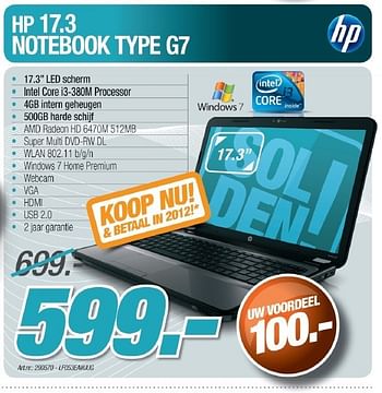Promoties Notebook g7 - HP - Geldig van 01/07/2011 tot 01/09/2011 bij PC Center