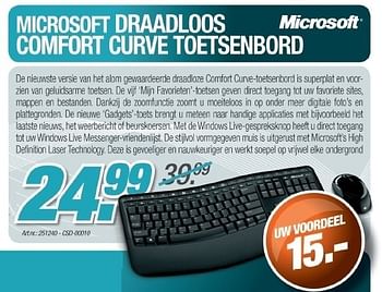 Promoties Draadloos comfort curve toetsenbord - Microsoft - Geldig van 01/07/2011 tot 01/09/2011 bij PC Center