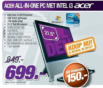 Promoties All in one pc met intel i3 - Acer - Geldig van 01/07/2011 tot 01/09/2011 bij PC Center