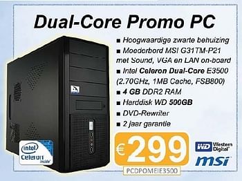 Promoties Dual-core promo pc - MSI - Geldig van 14/07/2011 tot 15/08/2011 bij Compudeals