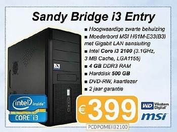 Promoties Sandy bridge i3 entry - MSI - Geldig van 14/07/2011 tot 15/08/2011 bij Compudeals