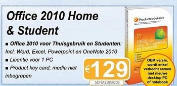 Promoties Office 2010 home & student - Microsoft - Geldig van 14/07/2011 tot 15/08/2011 bij Compudeals