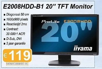 Promoties E2008hdd-b1 20 inch tft monitor - Iiyama - Geldig van 14/07/2011 tot 15/08/2011 bij Compudeals