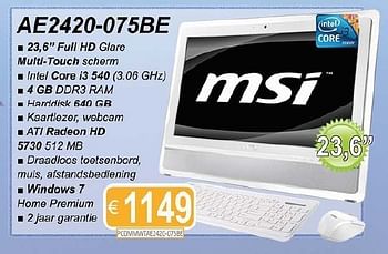 Promoties Msi ae2420-075be - MSI - Geldig van 14/07/2011 tot 15/08/2011 bij Compudeals
