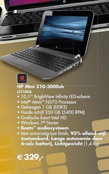 Promoties Mini 210-3000sb lt715ea - Huismerk - HP - Geldig van 01/08/2011 tot 31/10/2011 bij HP