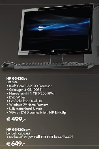 Promoties G5430be ln816ea - Huismerk - HP - Geldig van 01/08/2011 tot 31/10/2011 bij HP