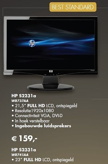 Promoties Mighty monitors s2231a wr737aa - Huismerk - HP - Geldig van 01/08/2011 tot 31/10/2011 bij HP