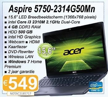 Promoties Acer  aspire 5750-2314g50mn - Acer - Geldig van 15/08/2011 tot 30/09/2011 bij Compudeals