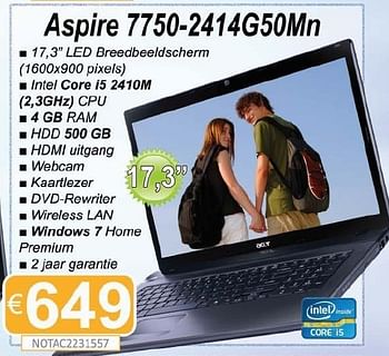 Promoties Acer aspire 7750-2414g50mn - Acer - Geldig van 15/08/2011 tot 30/09/2011 bij Compudeals