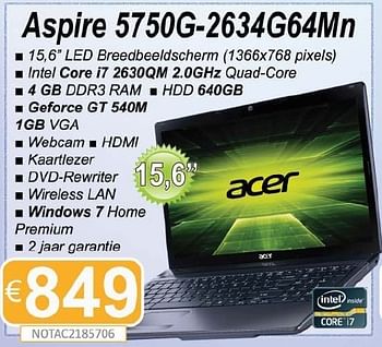 Promoties Acer aspire 5750g-2634g64mn - Acer - Geldig van 15/08/2011 tot 30/09/2011 bij Compudeals