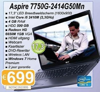 Promoties Acer aspire 7750g-2414g50mn - Acer - Geldig van 15/08/2011 tot 30/09/2011 bij Compudeals