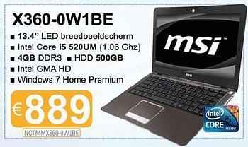 Promoties Msi  x360-0w1be - MSI - Geldig van 15/08/2011 tot 30/09/2011 bij Compudeals