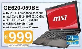 Promoties Msi  ge620-059be - MSI - Geldig van 15/08/2011 tot 30/09/2011 bij Compudeals