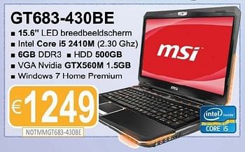 Promoties Msi  gt683-430be - MSI - Geldig van 15/08/2011 tot 30/09/2011 bij Compudeals