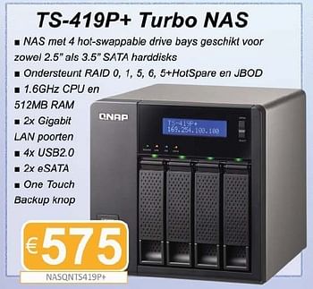 Promotions Qnap ts-419p+ turbo nas - QNAP - Valide de 15/08/2011 à 30/09/2011 chez Compudeals