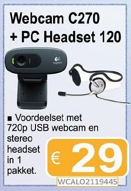 Promoties Logitech webcam c270+pc headset 120 - Logitech - Geldig van 15/08/2011 tot 30/09/2011 bij Compudeals