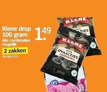 Promotions Klene drop 100 gram - Klene - Valide de 22/08/2011 à 28/08/2011 chez Albert Heijn