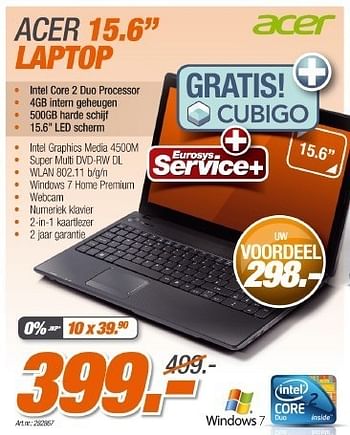 Promotions Acer laptop - Acer - Valide de 23/08/2011 à 18/09/2011 chez Auva