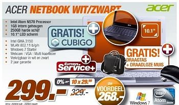 Promoties Acer netbook wit-zwart - Acer - Geldig van 23/08/2011 tot 18/09/2011 bij Auva