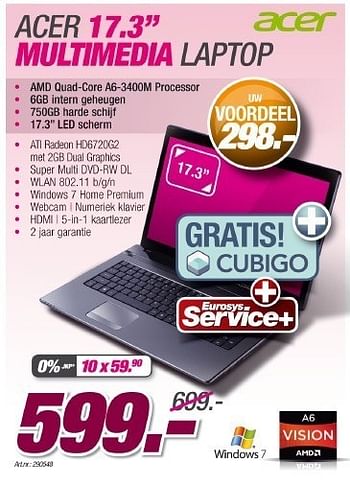 Promoties Acer multimedia laptop - Acer - Geldig van 23/08/2011 tot 18/09/2011 bij Auva