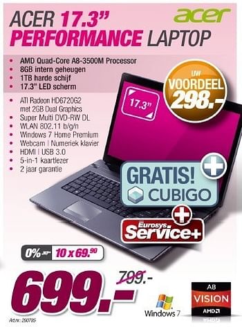 Promoties Acer performance laptop - Acer - Geldig van 23/08/2011 tot 18/09/2011 bij Auva