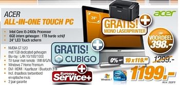 Promotions Acer all-in-one touch pc - Acer - Valide de 23/08/2011 à 18/09/2011 chez Auva